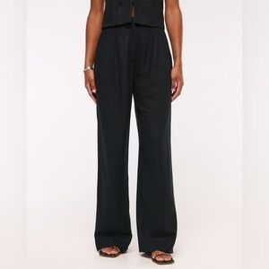 Abercrombie & Fitch Black Wide Leg Sloane Dress Pants in Linen Blend Sz MR